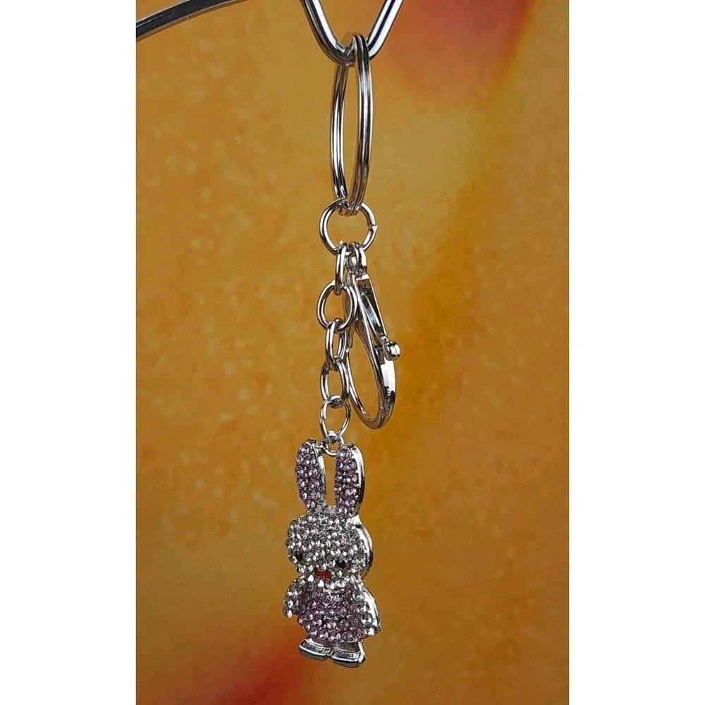 Bunny Rabbit Silver Toned Lavender‎ Rhinestones Charm/Keychain By Fashion Jewel